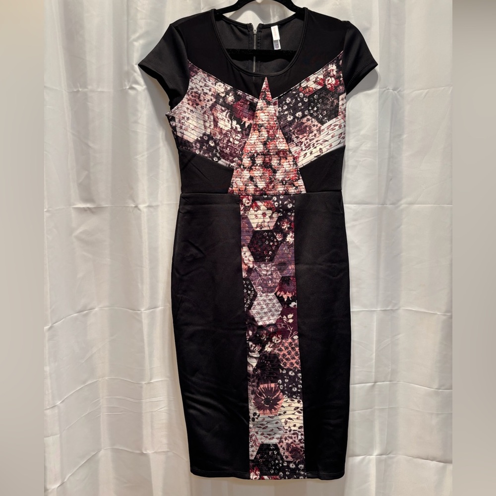 Geometric Print Black Dress